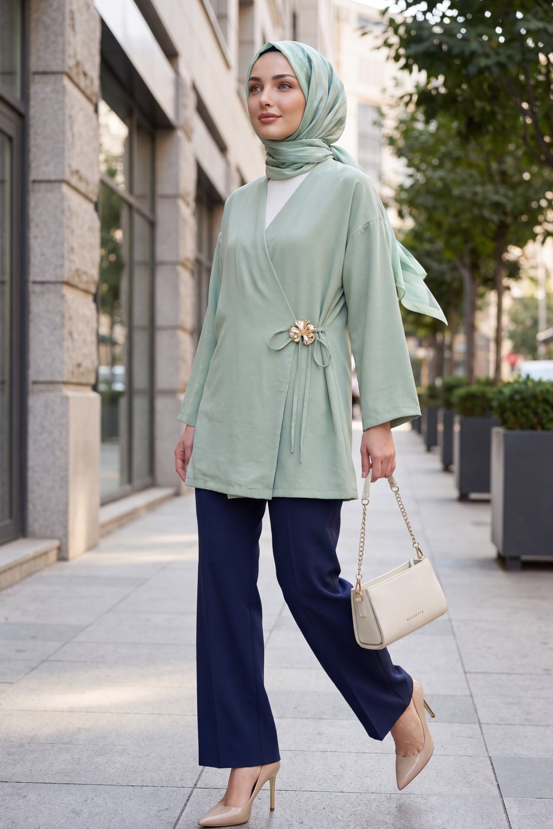 Side Wrap Tie Brooch Modal Tunic in Sage Green - Podyumplus - by Peralane - photo 4