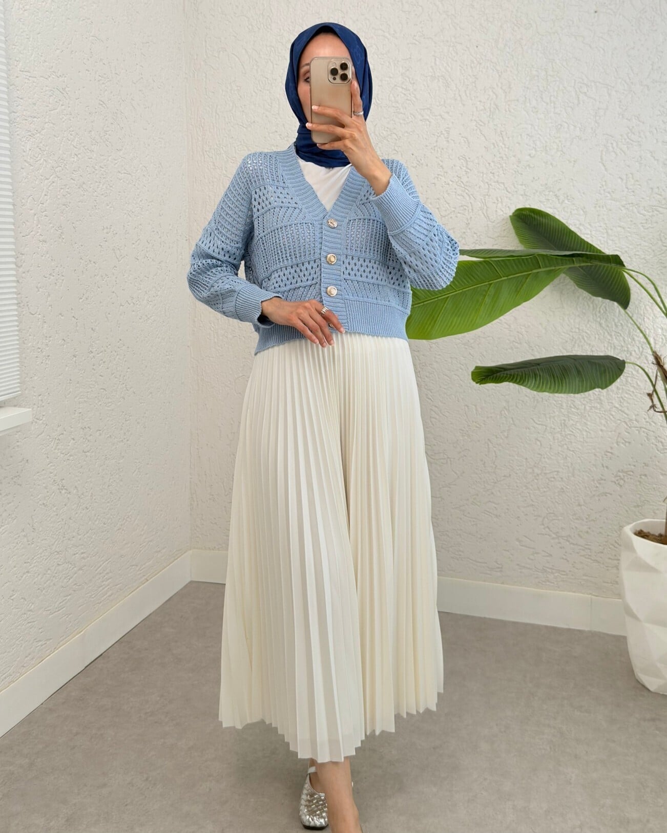Light Blue Open-Knit Buttoned Cardigan for Women - Podyumplus - by Peralane - photo 4