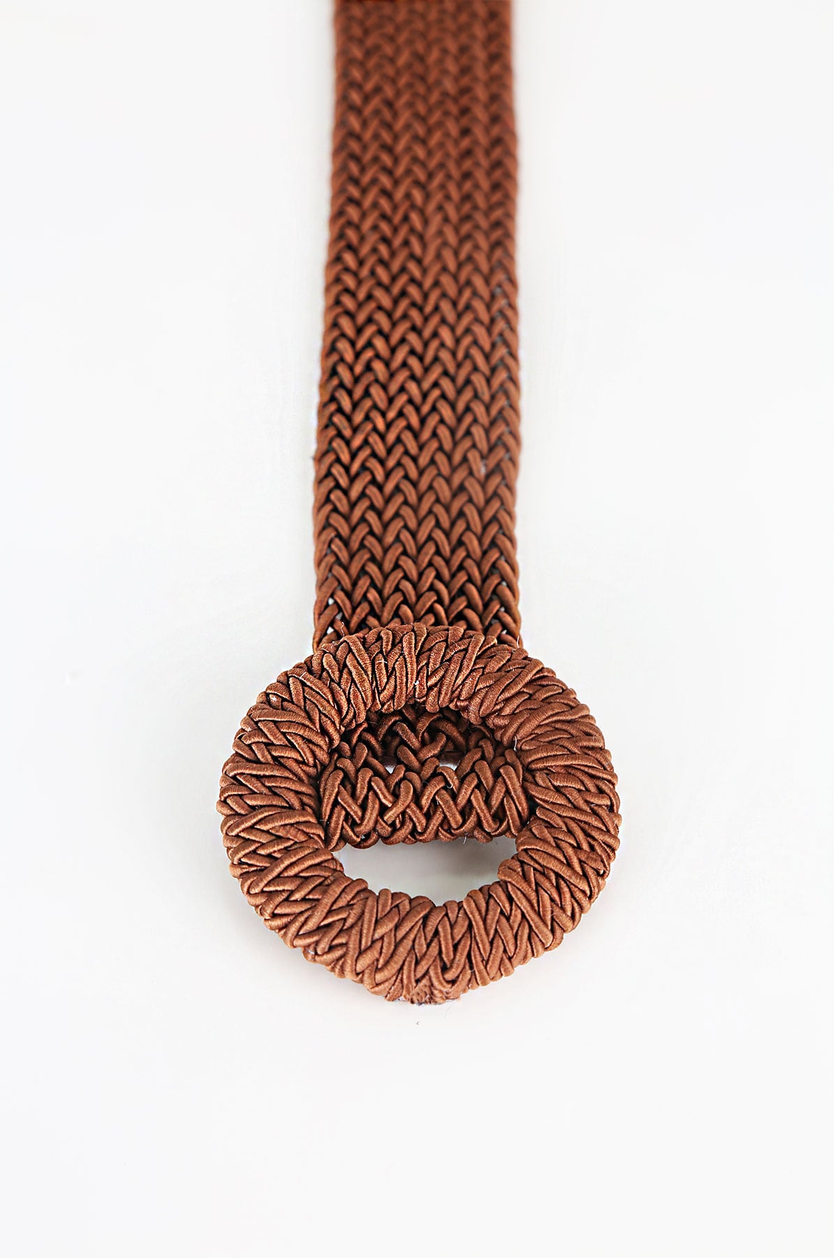Braided Brown Straw Belt with Circular Buckle - Bigdart - by Peralane