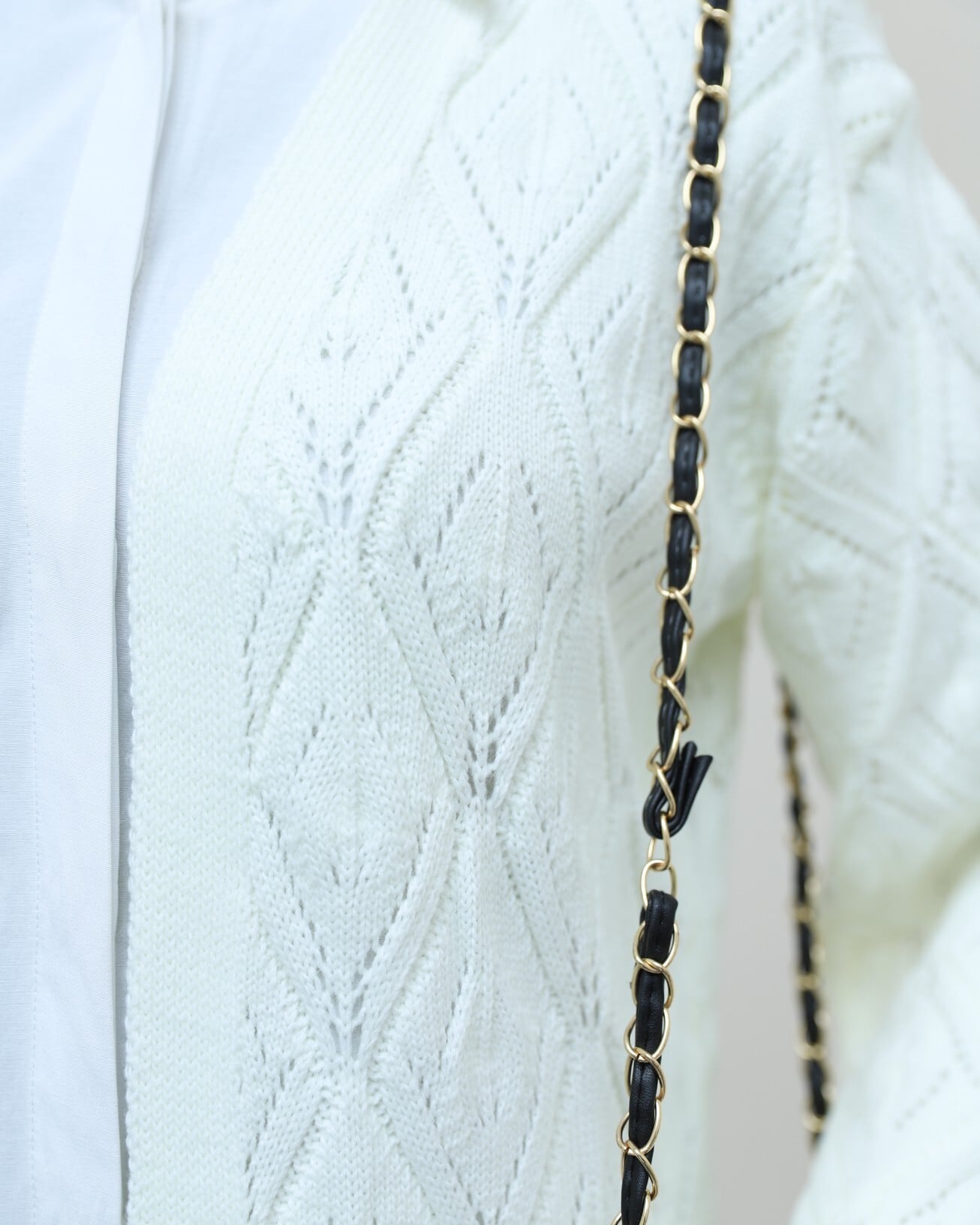 Cream Diamond Pattern Openwork Long Knit Cardigan - Podyumplus - by Peralane - photo 6