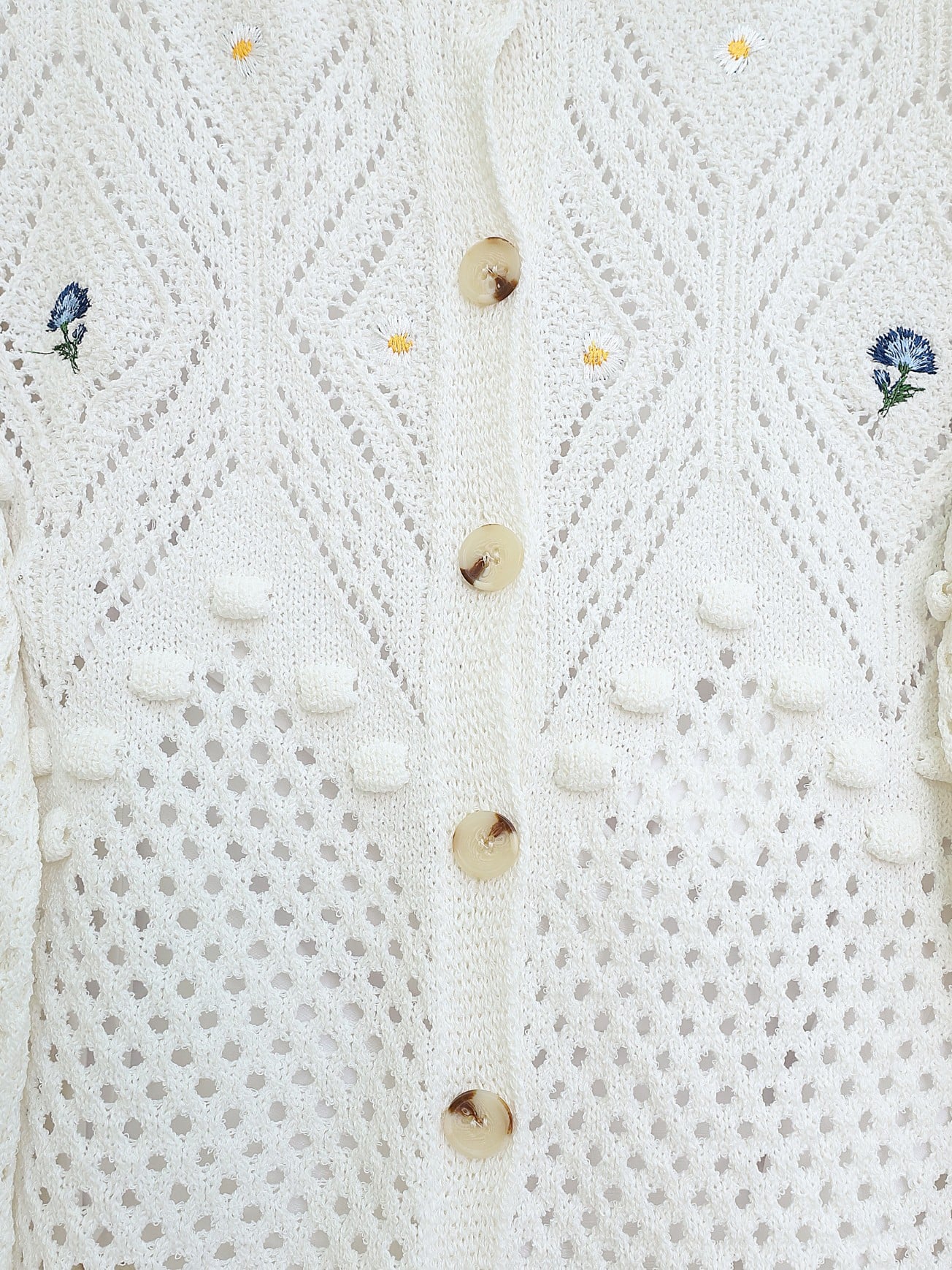 Embroidered Flower Button Knit Cardigan - Ecru - Podyumplus - by Peralane - photo 7
