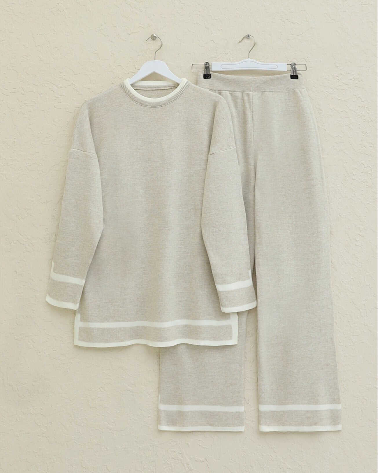 Striped Cuff Two-Piece Knit Set - Stone - Podyumplus - by Peralane - photo 3