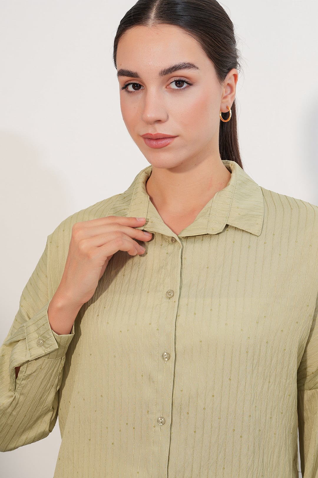 Women's Sequin Detail Striped Oversize Shirt 20411 - Cagla - Bigdart - by Peralane - photo 4
