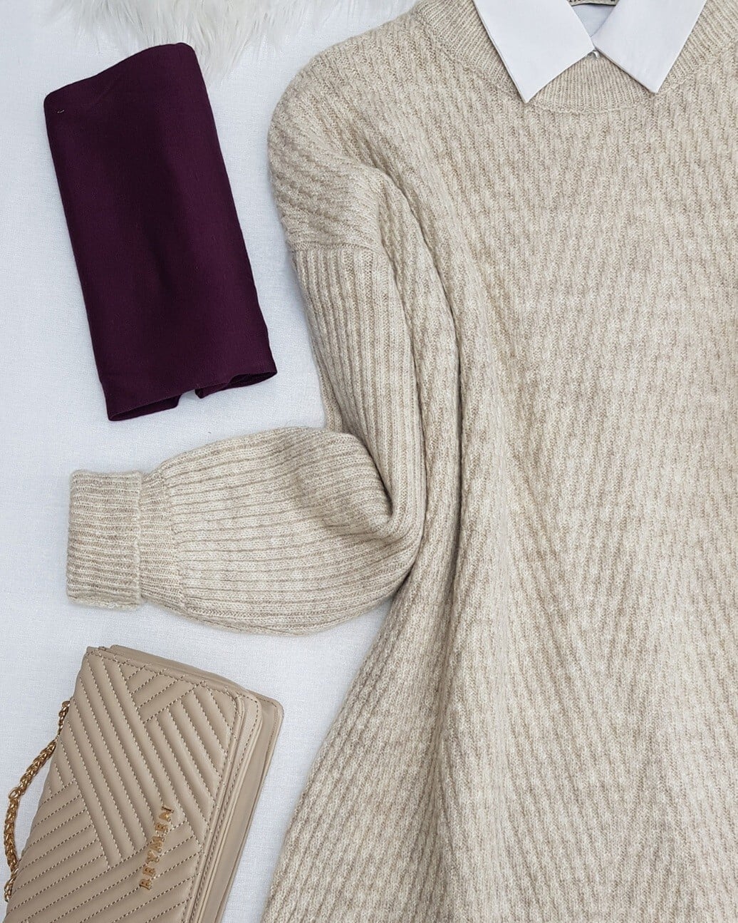 Crew Neck Diamond Pattern Knit Tunic - Stone - Podyumplus - by Peralane - photo 3