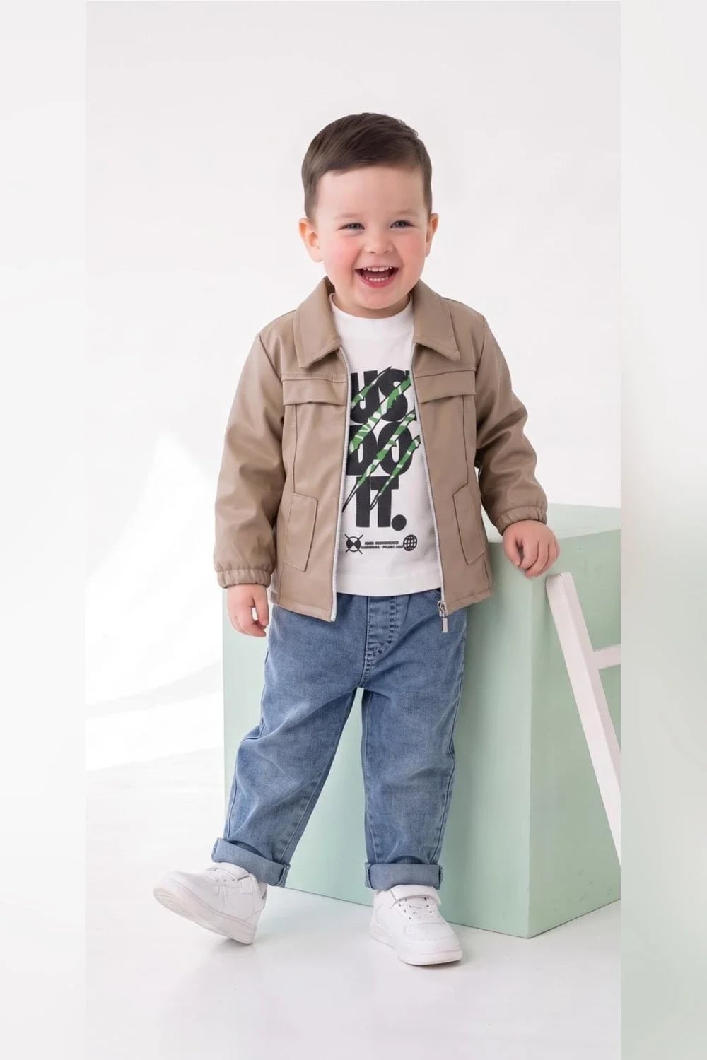 Boys' 3-Piece Set with Faux Leather Jacket and Graphic T-Shirt - Has Bereket - by Peralane
