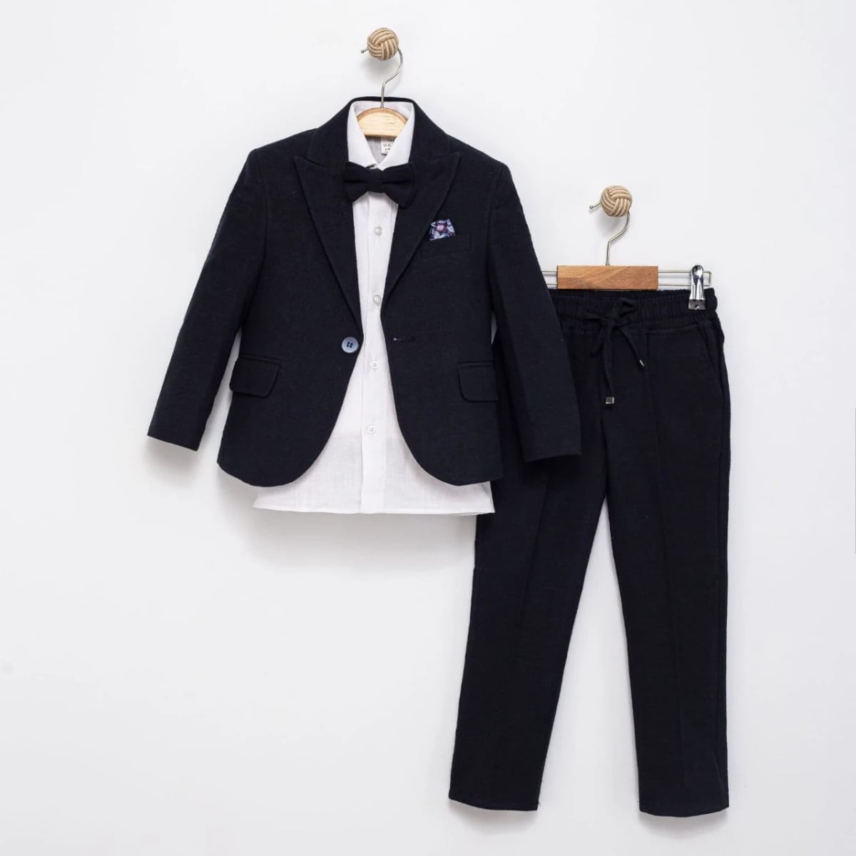 Boys' Navy Blue Linen Blend Suit Set of 4, Ages 7-10 - Terry - by Peralane