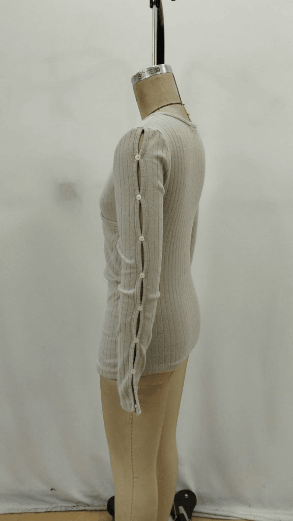 Women's Cream Ribbed Knit Wrap Blouse with Long Sleeves - Janes - by Peralane - photo 6