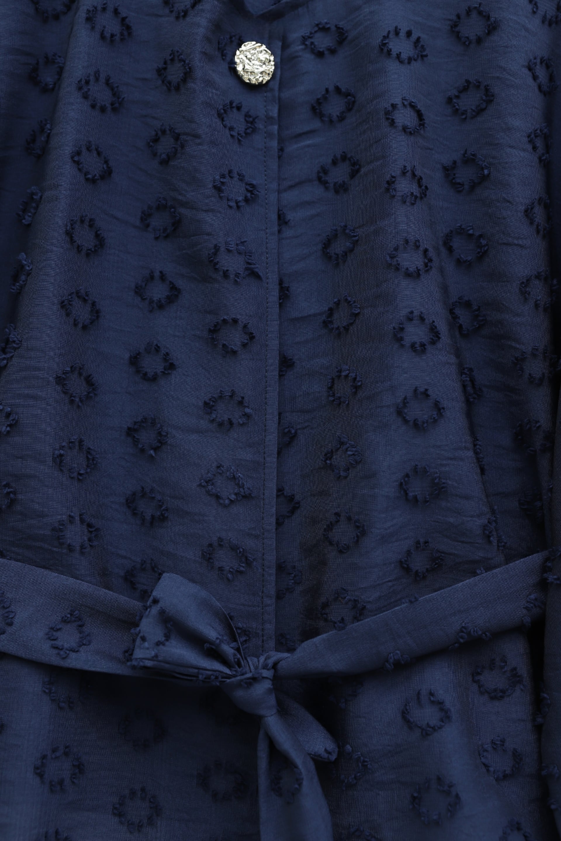 Single Button Belted Skirt Set with Pocket and Embossed Jacquard Pattern - Dark Navy - Podyumplus - by Peralane - photo 8