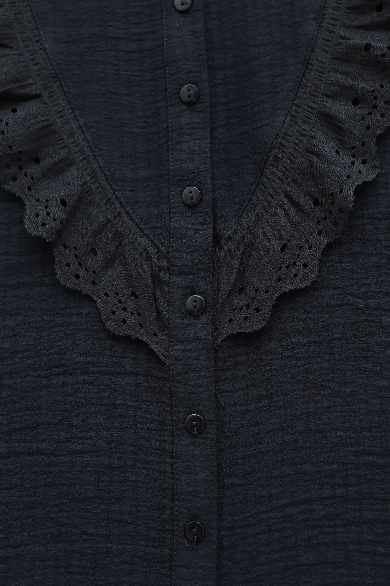 Black Crepe Blouse with Lace Front Detail and Button Closure - Podyumplus - by Peralane - photo 7