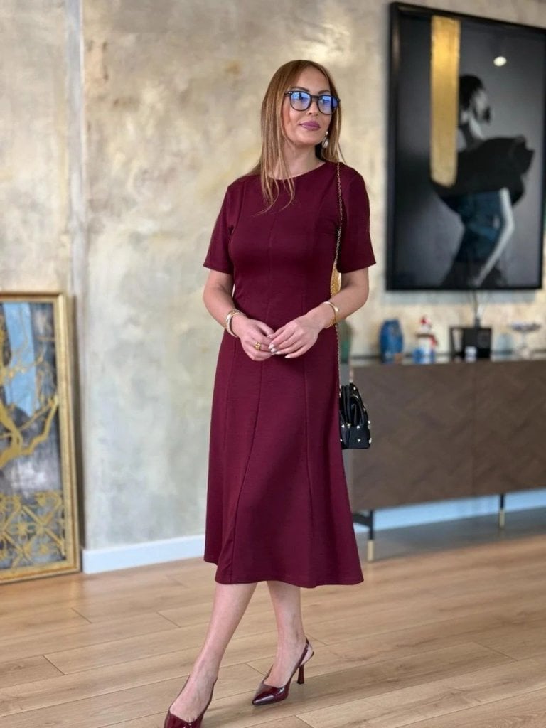 Women's Short-Sleeve Round Neck Midi Viscose Two-Thread Dress - Janes - by Peralane - photo 4