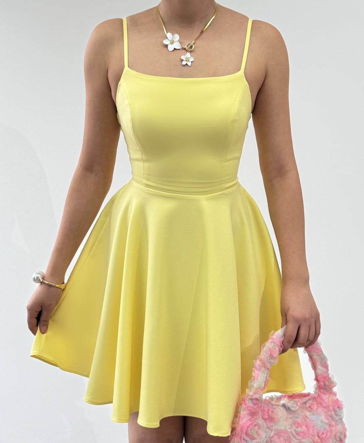 Sleeveless Yellow Poplin Dress with Lace-Up Back - Etika - by Peralane - photo 3