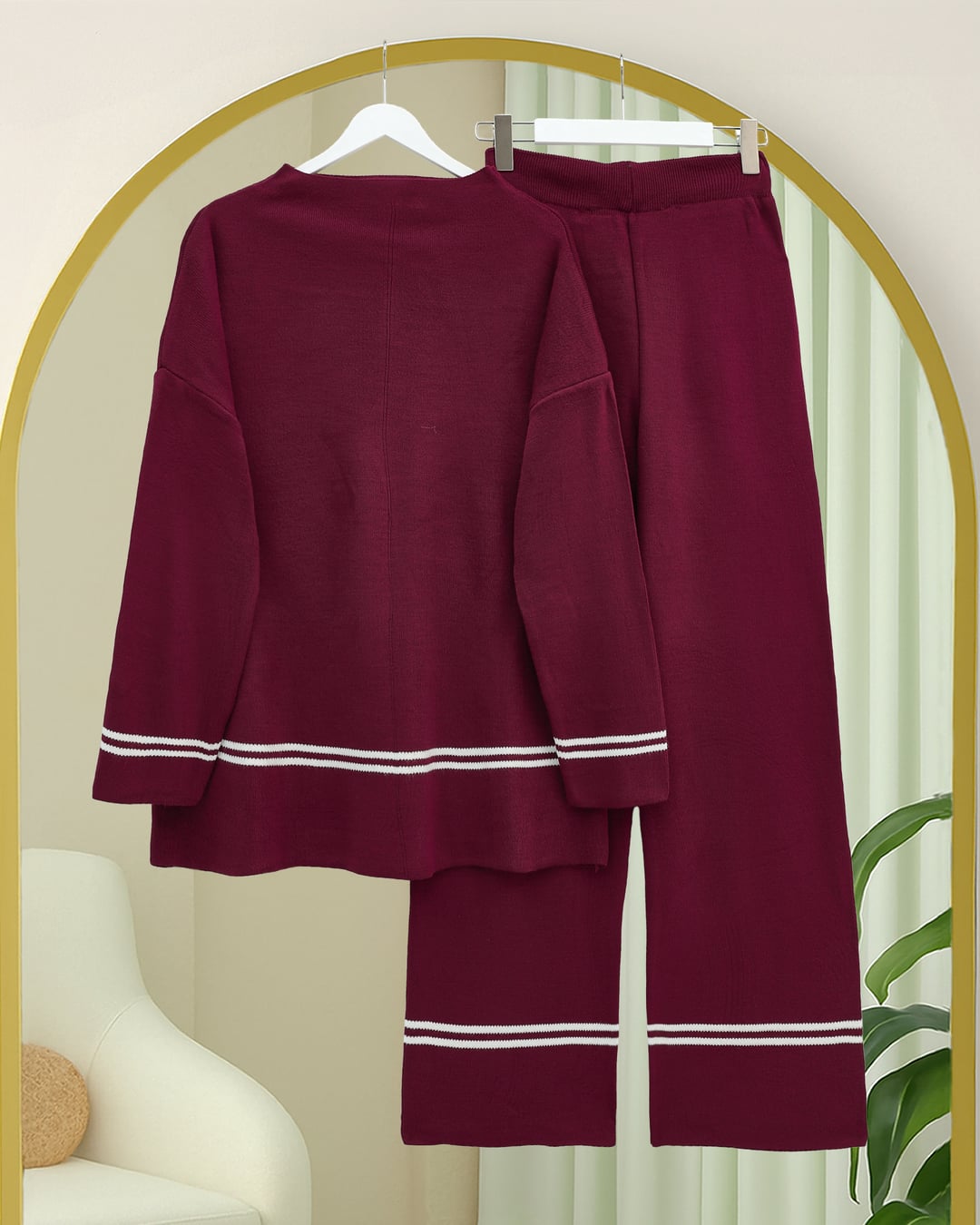 Striped Knit Lounge Set in Burgundy – Top and Pants - Podyumplus - by Peralane - photo 3