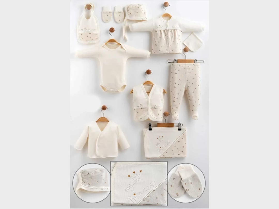 My Princess Print 10-Piece Baby Girl Hospital Exit Bodysuit Set in Grey - Gaye Bebe - by Peralane