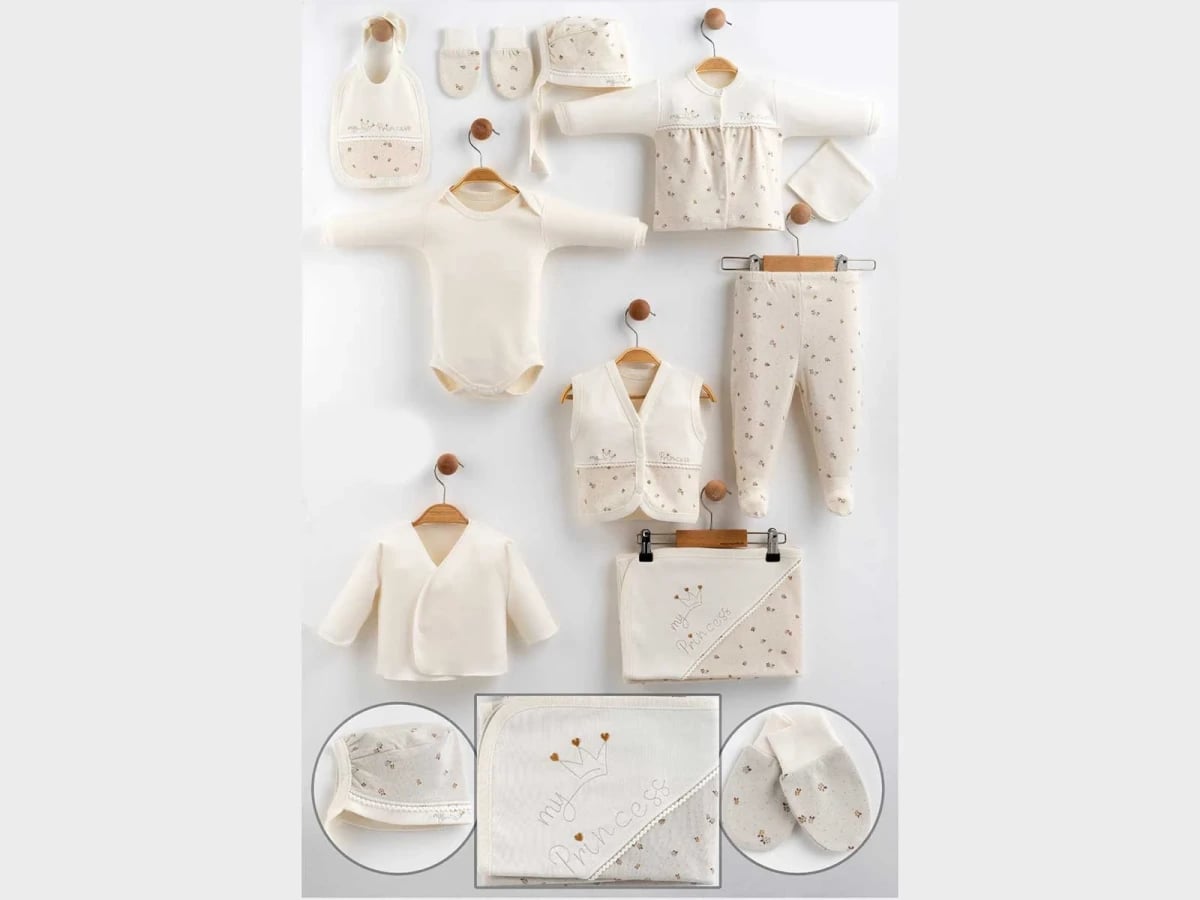 My Princess Print 10-Piece Baby Girl Hospital Exit Set in Beige - Gaye Bebe - by Peralane