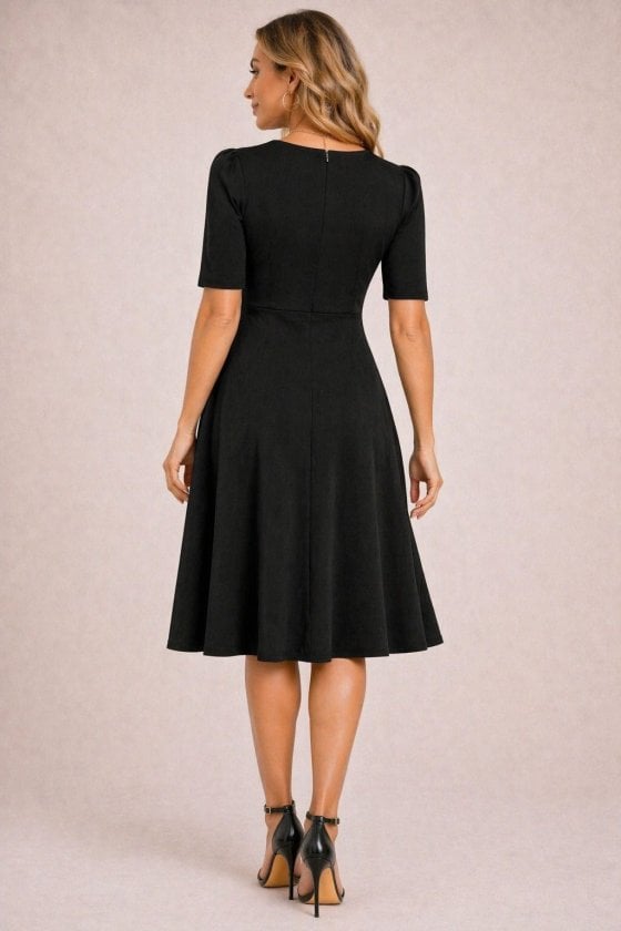 Women's Short Sleeve Asymmetric Neckline Midi Crepe Dress - Janes - by Peralane - photo 4