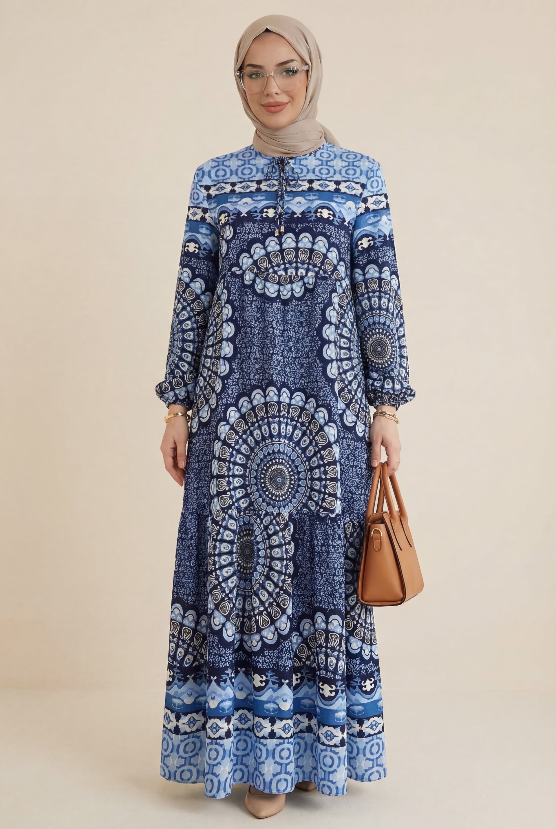 Tie-Neck Patterned Maxi Dress in Navy - Podyumplus - by Peralane - photo 2
