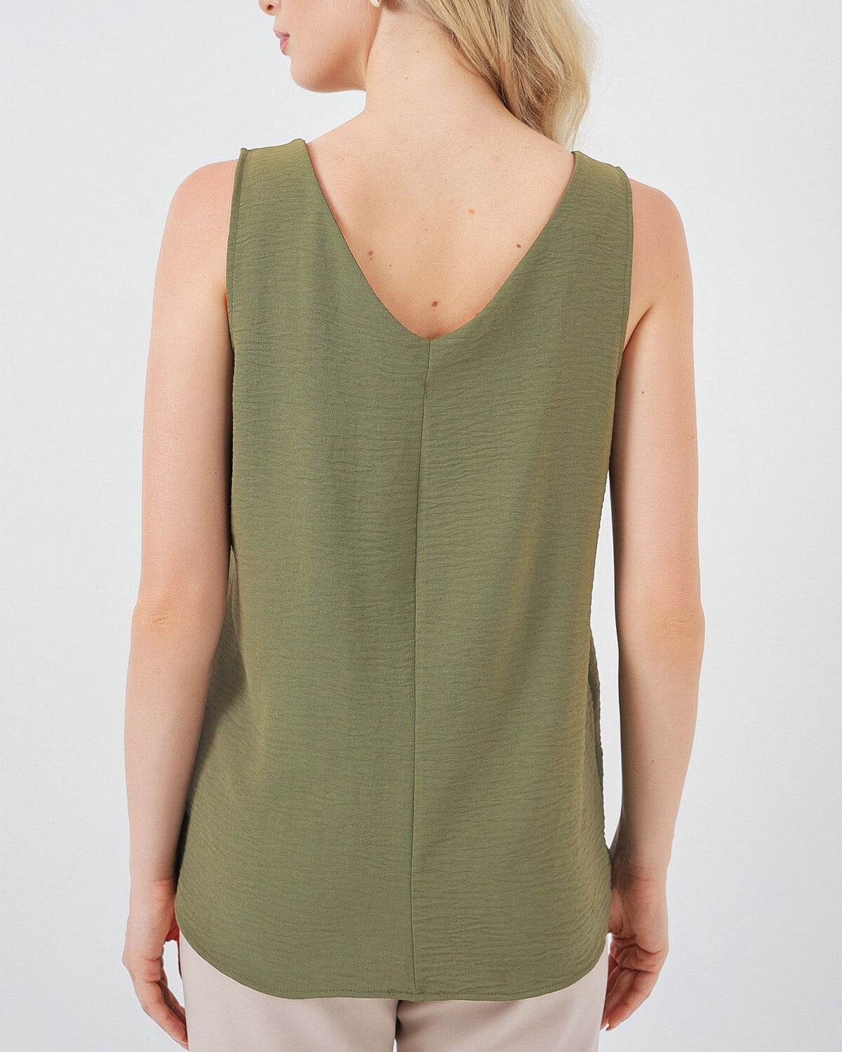 Women's V-Neck Sleeveless Knit Tank Top - Olive Green - Bigdart - by Peralane - photo 2