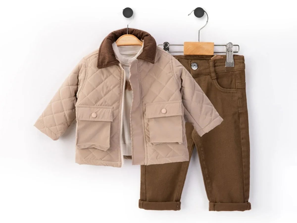 Quilted Jacket and Pants Set for Baby Boys - Beyaz Bebek - by Peralane