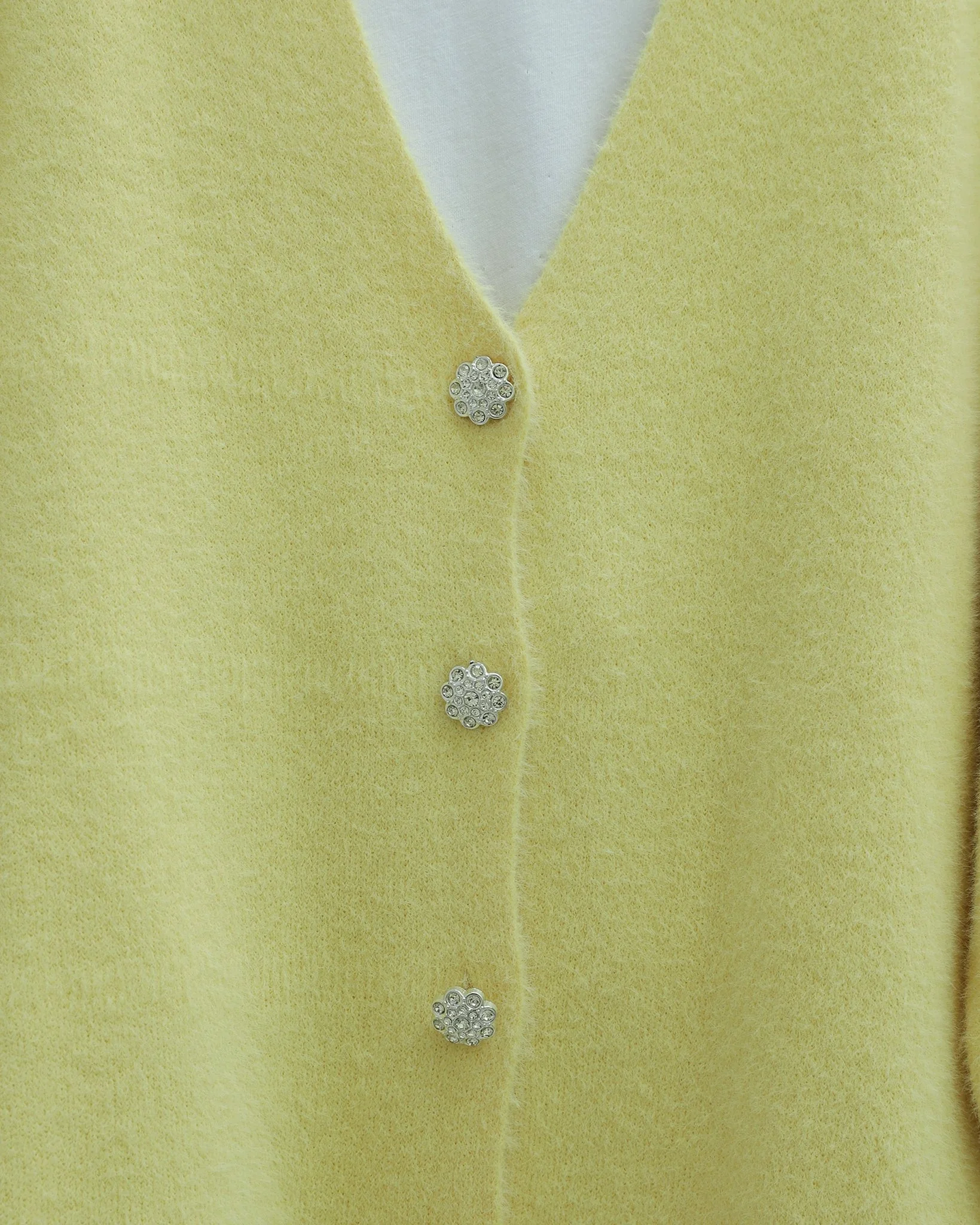 Yellow Button-Front Fuzzy Knit Cardigan for Women - Podyumplus - by Peralane - photo 4