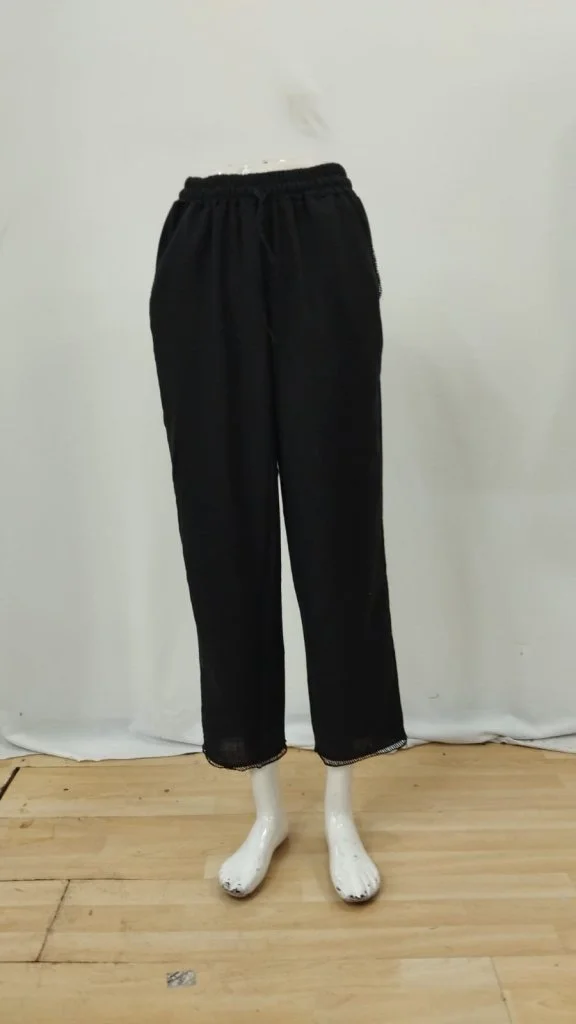 Women's Black Elastic Waist Drawstring Trousers with Lace Hem Detail - Janes - by Peralane - photo 7