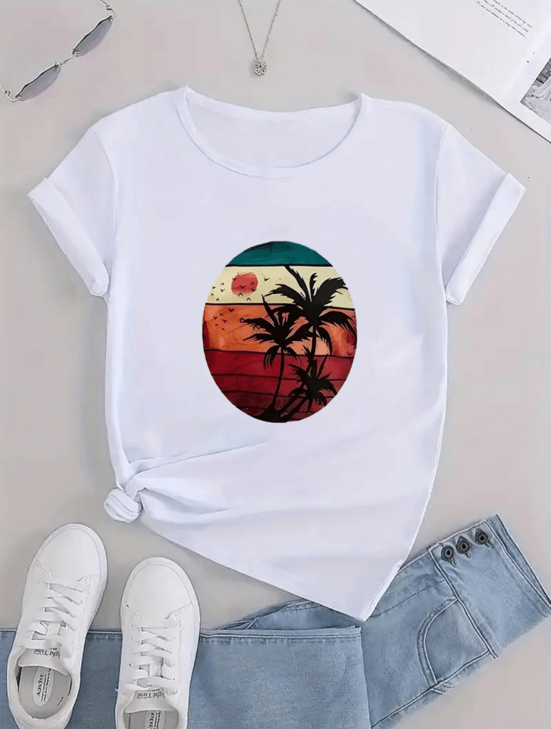 Women's Short-Sleeve Palm Print Viscose T-Shirt - Janes - by Peralane - photo 5