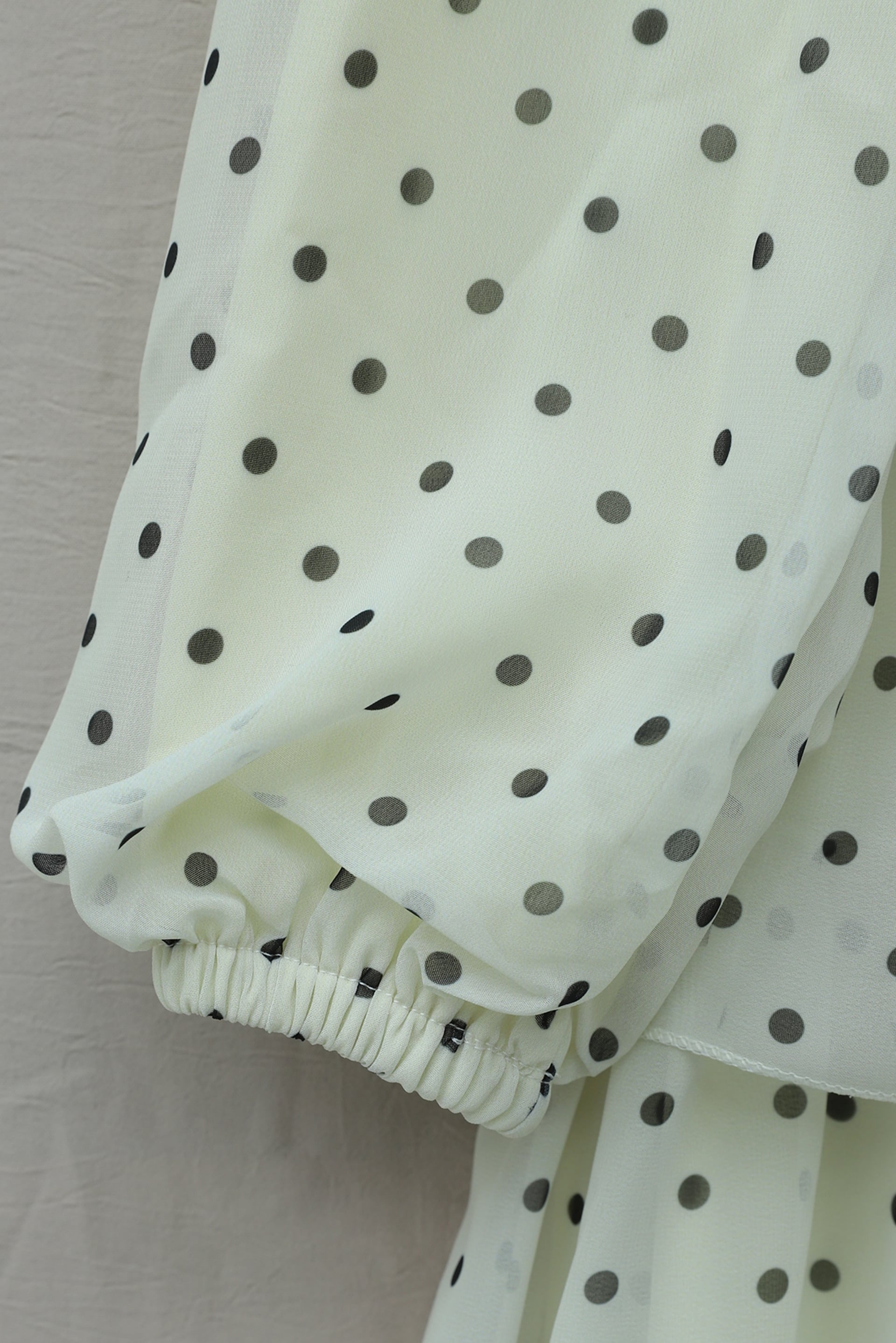 Cream Polka Dot Tiered Chiffon Dress with Cross-Tie Belt - Podyumplus - by Peralane - photo 6