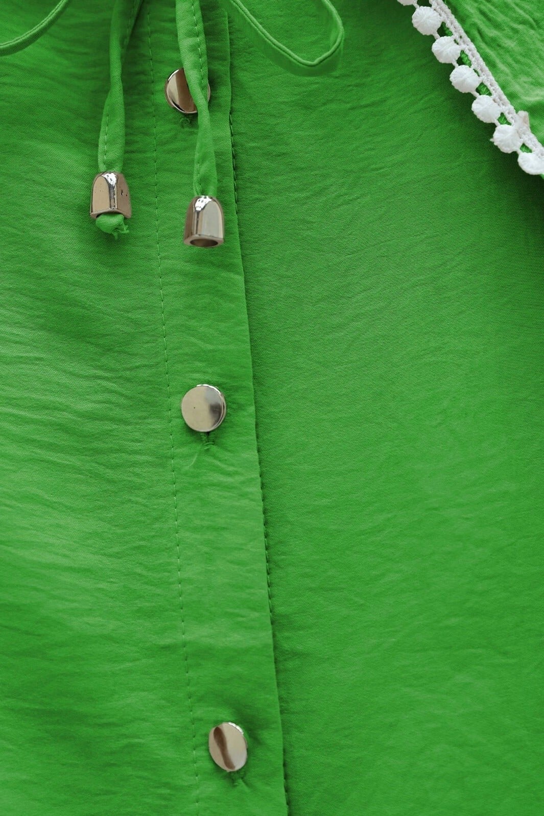 Peter Pan Collar Shirt with Lace Trim and Elasticated Cuffs - Green - Podyumplus - by Peralane - photo 6
