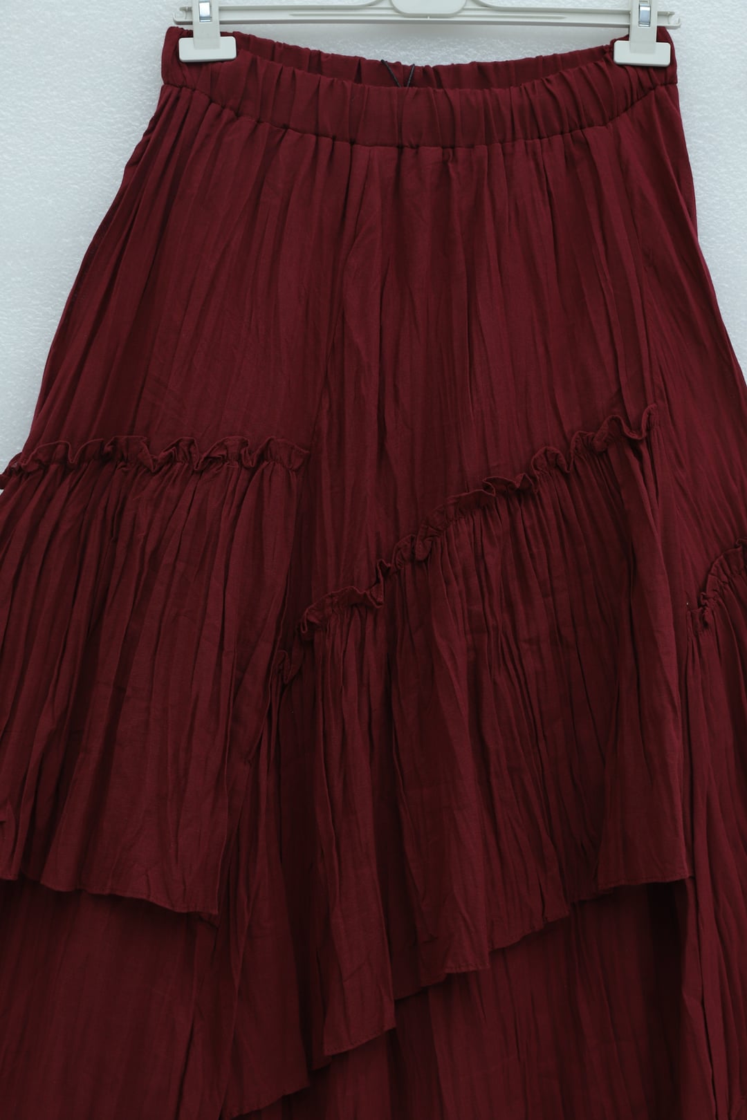 Elasticated Waist Tiered Voile Skirt in Deep Red - Podyumplus - by Peralane - photo 6