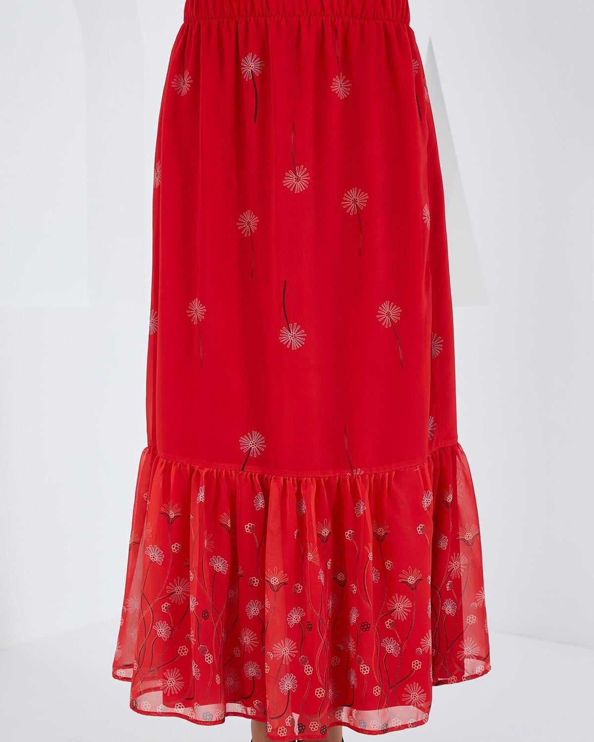Women's Red Floral Print Chiffon Skirt - Bigdart - by Peralane - photo 3