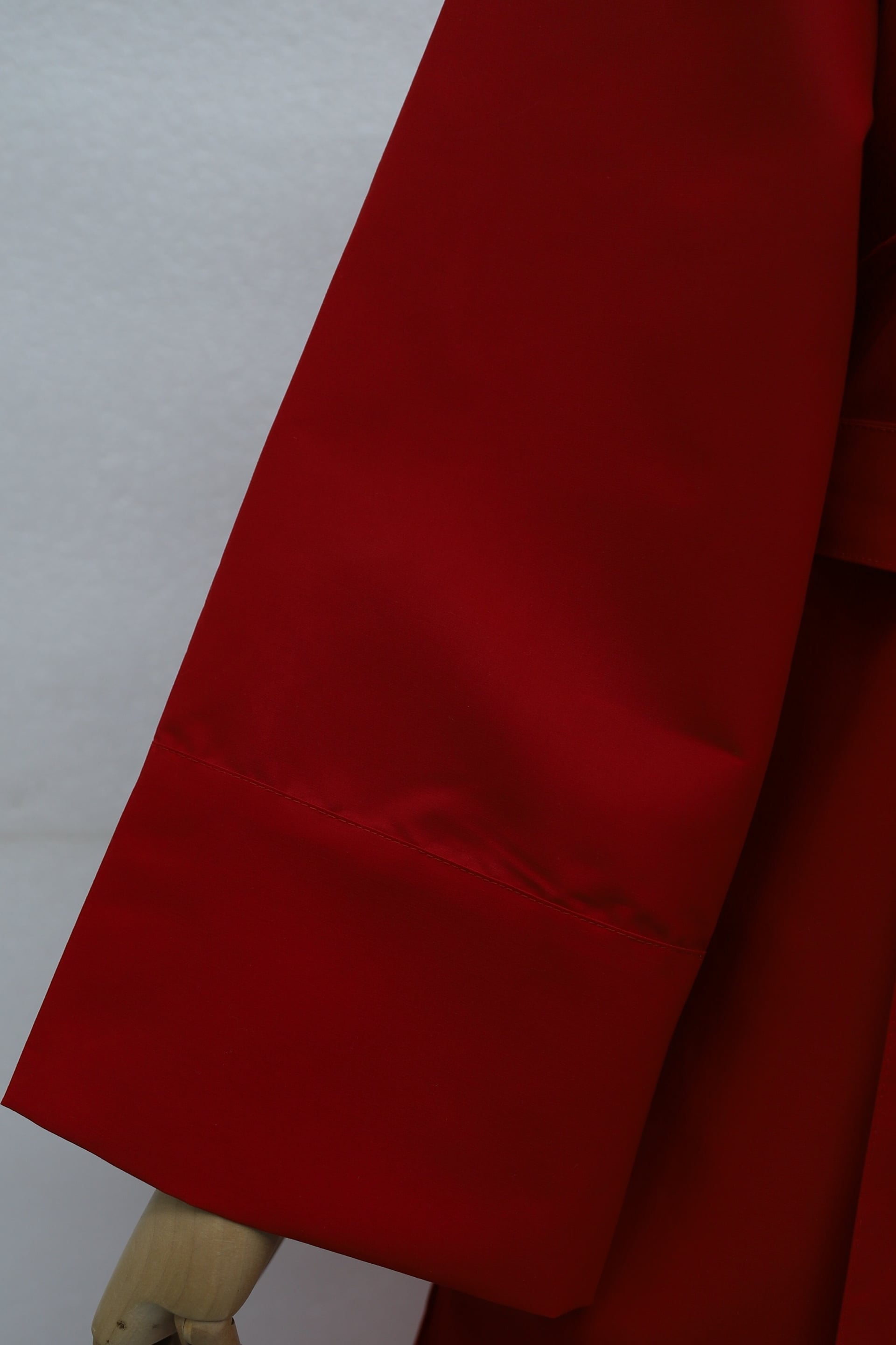 Red Mandarin Collar Belted Trench Coat with Frog Closures - Podyumplus - by Peralane - photo 7