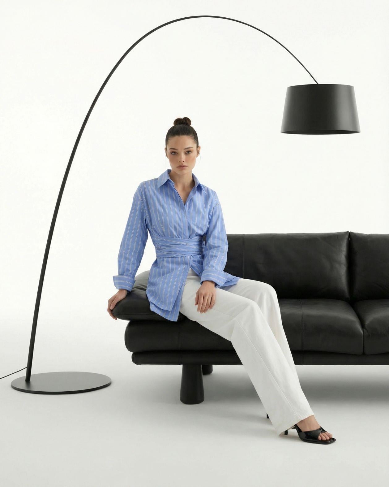 Light Blue Pinstriped Blouse with Wrap Tie - Fame - by Peralane - photo 4