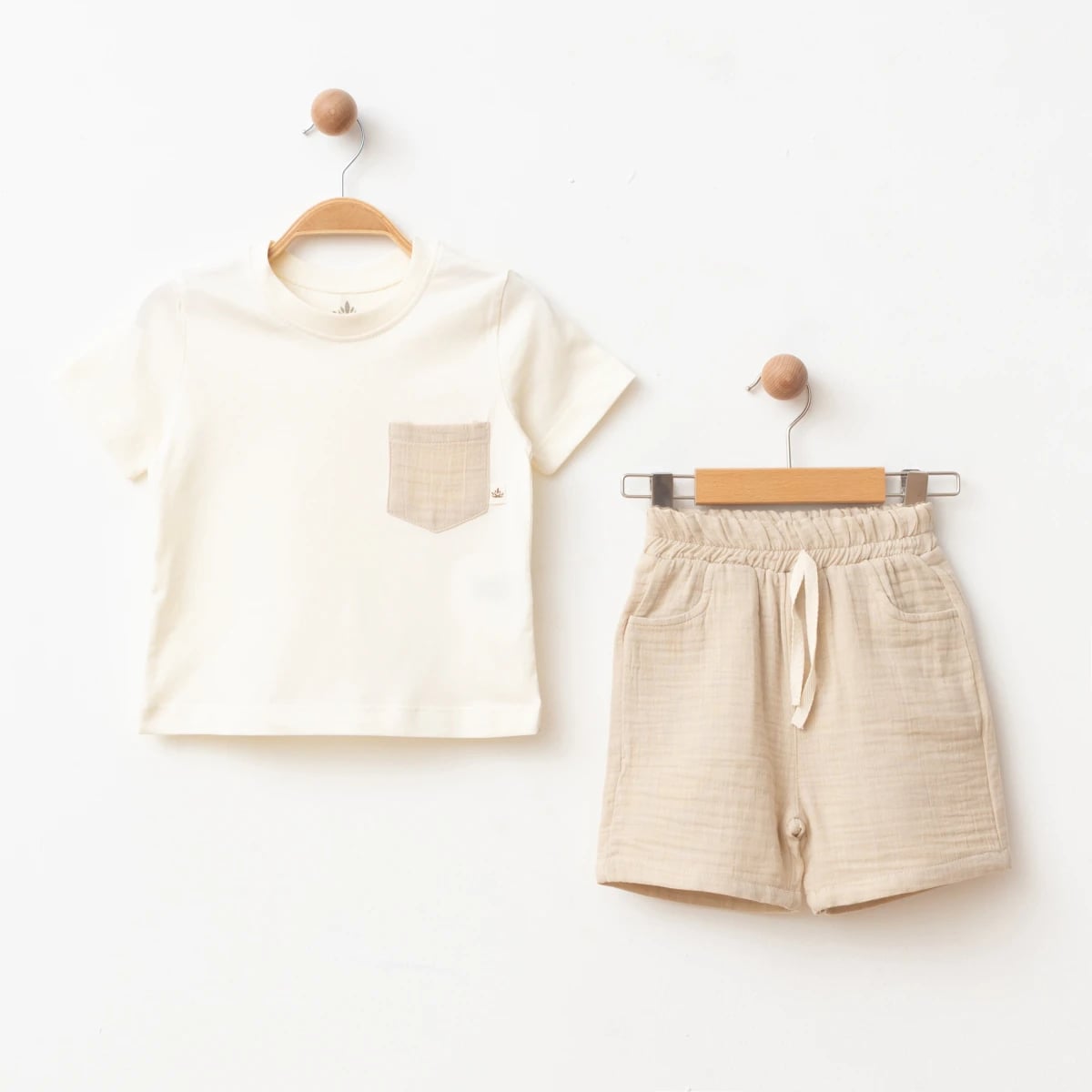 Boys' Muslin Shorts and T-Shirt Set - Cream - Eslenza - by Peralane
