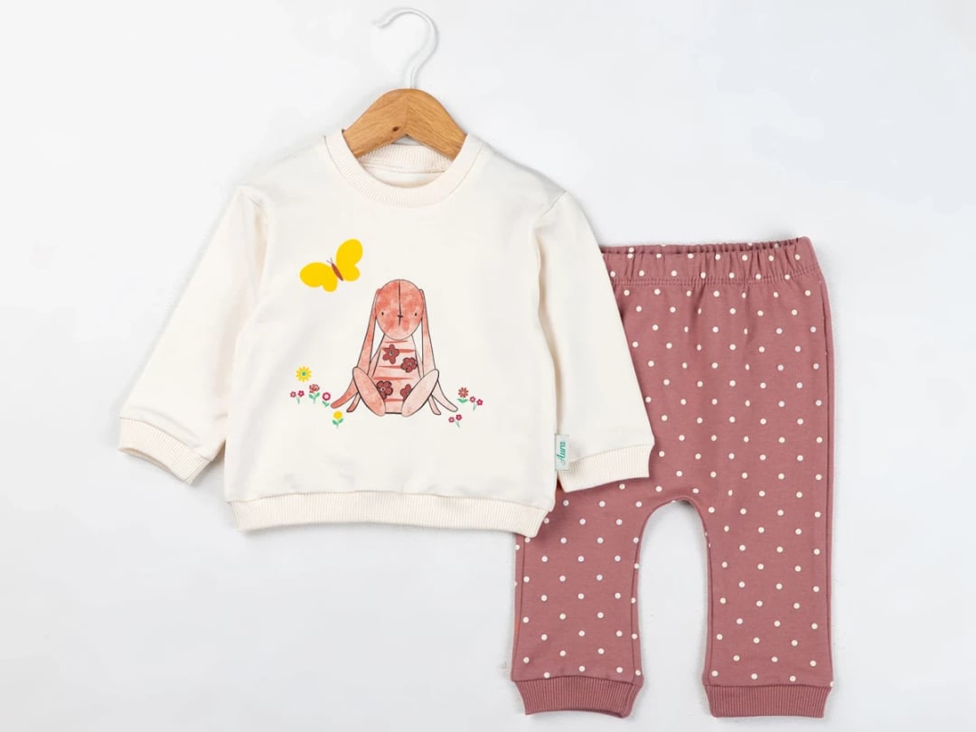 Bunny Print Baby Girls' Two-Piece Set - Brown - Comix - by Peralane