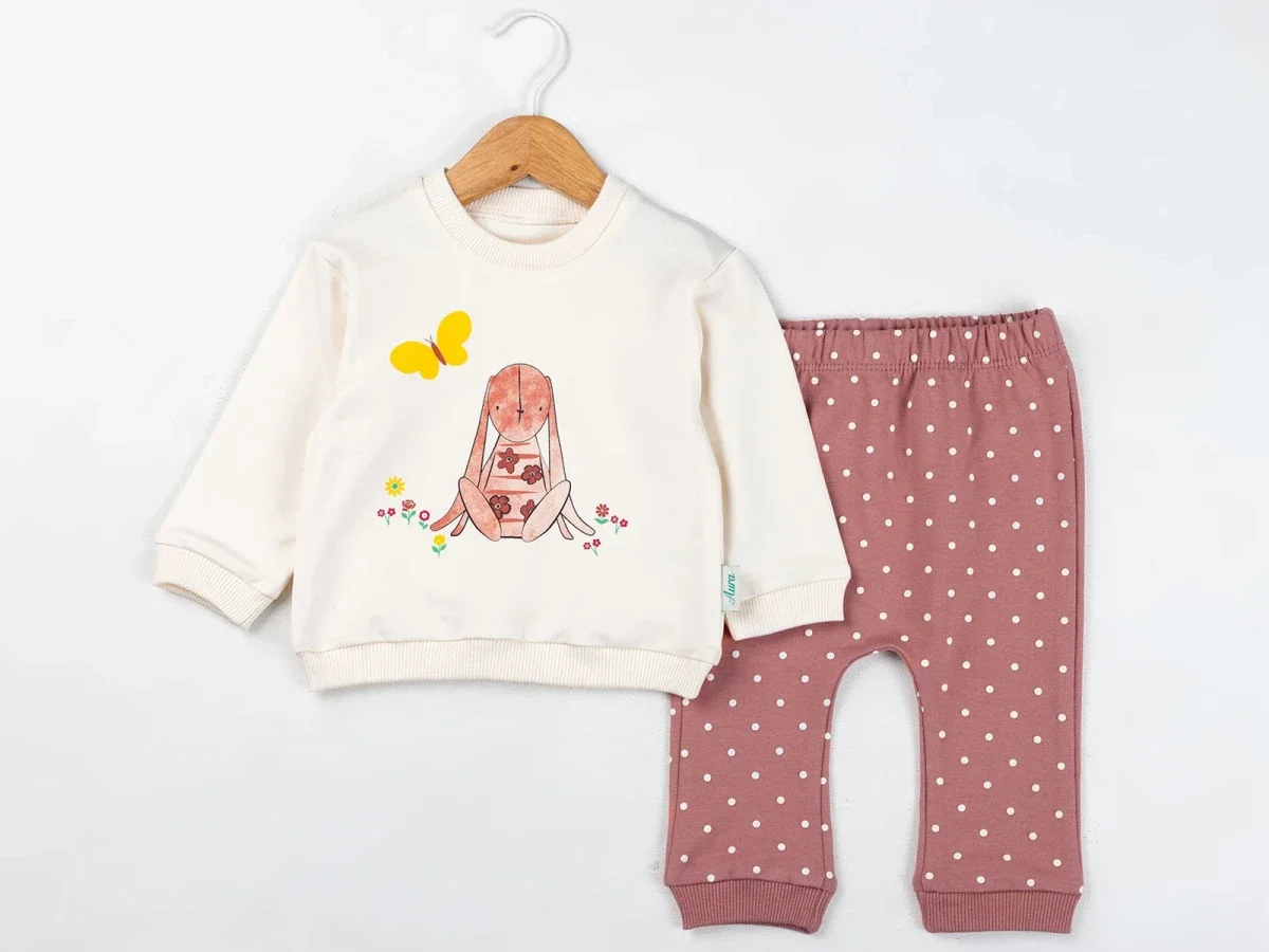 Bunny Print Baby Girls' Two-Piece Set - Brown - Comix - by Peralane