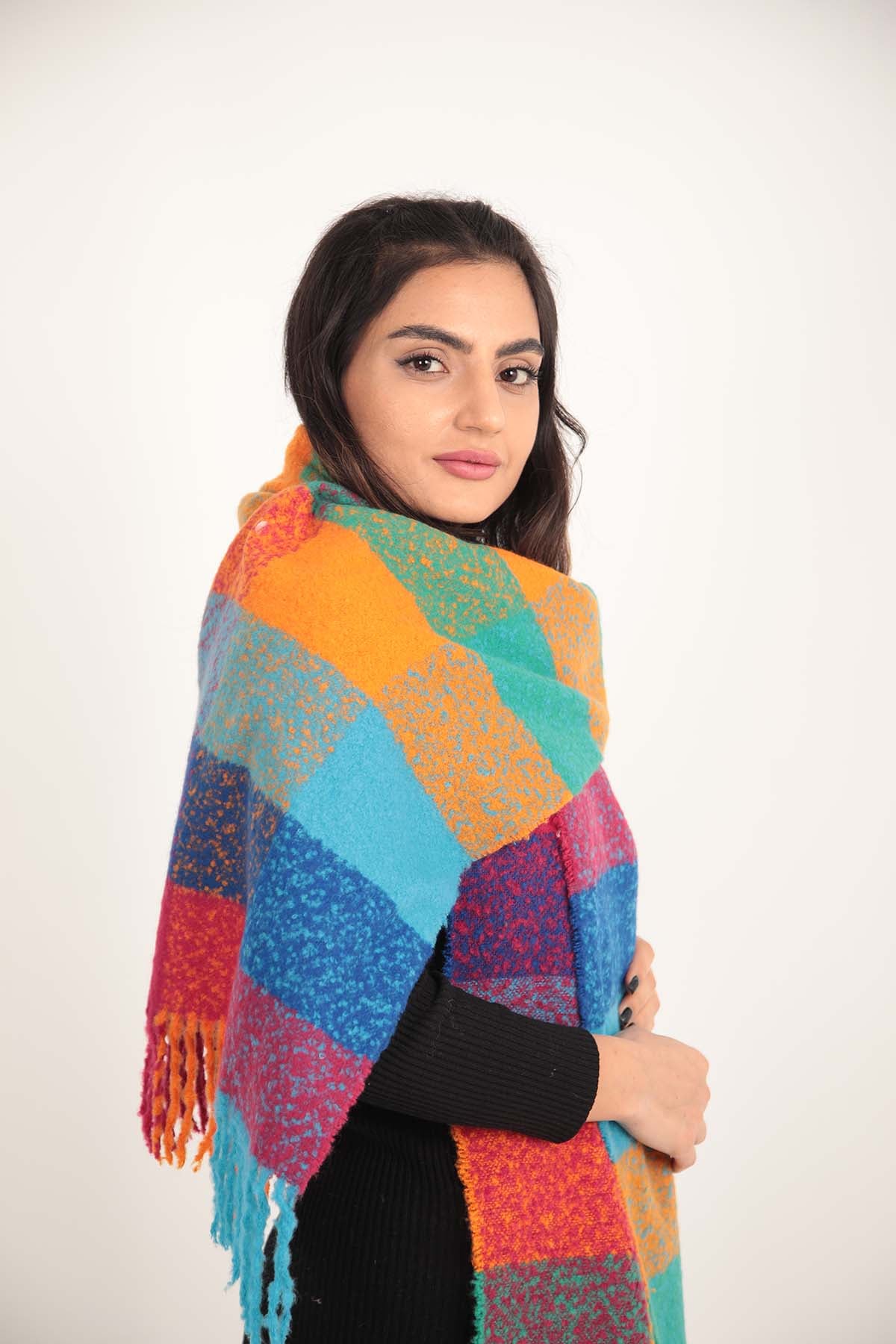 Plaid Orange Boucle Soft Textured Thick Scarf - Nesvay - by Peralane - photo 5