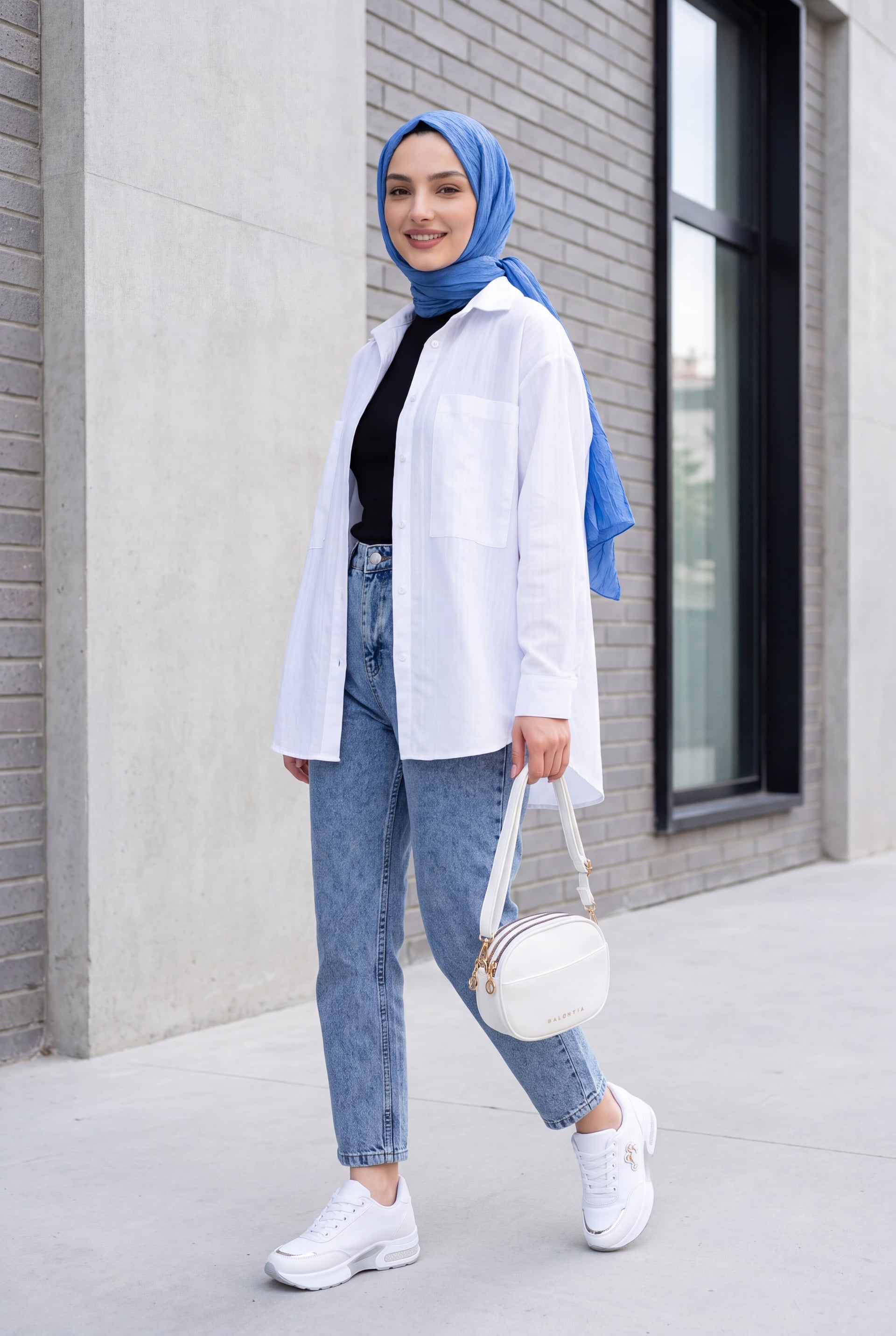 White Cotton Blend Two-Pocket Long-Back Blouse with Button Front - Podyumplus - by Peralane - photo 3