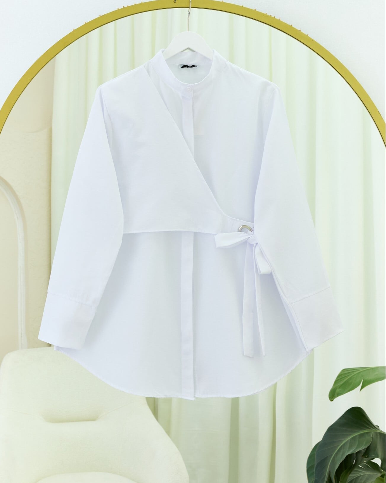 Side-Tie Full-Button Tunic - White - Podyumplus - by Peralane - photo 2