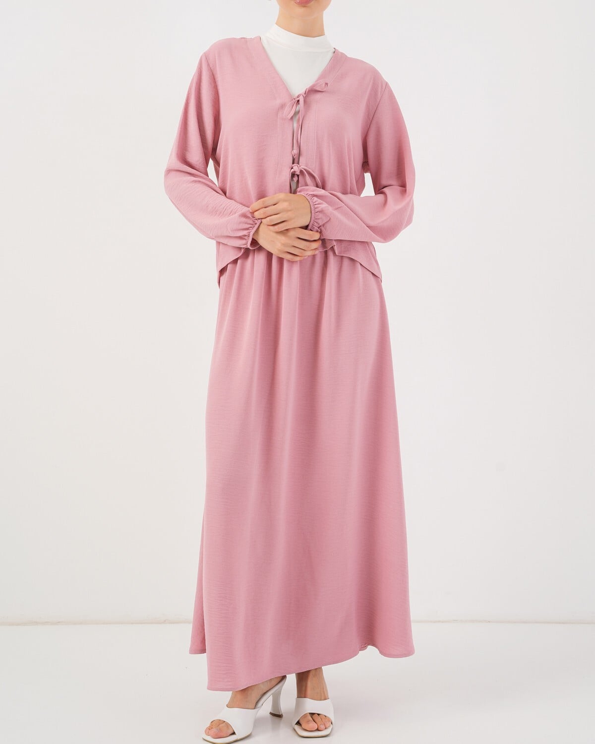 Women's Two-Piece Pink Modest Set with Long Skirt and Cropped Cardigan - Bigdart - by Peralane - photo 2