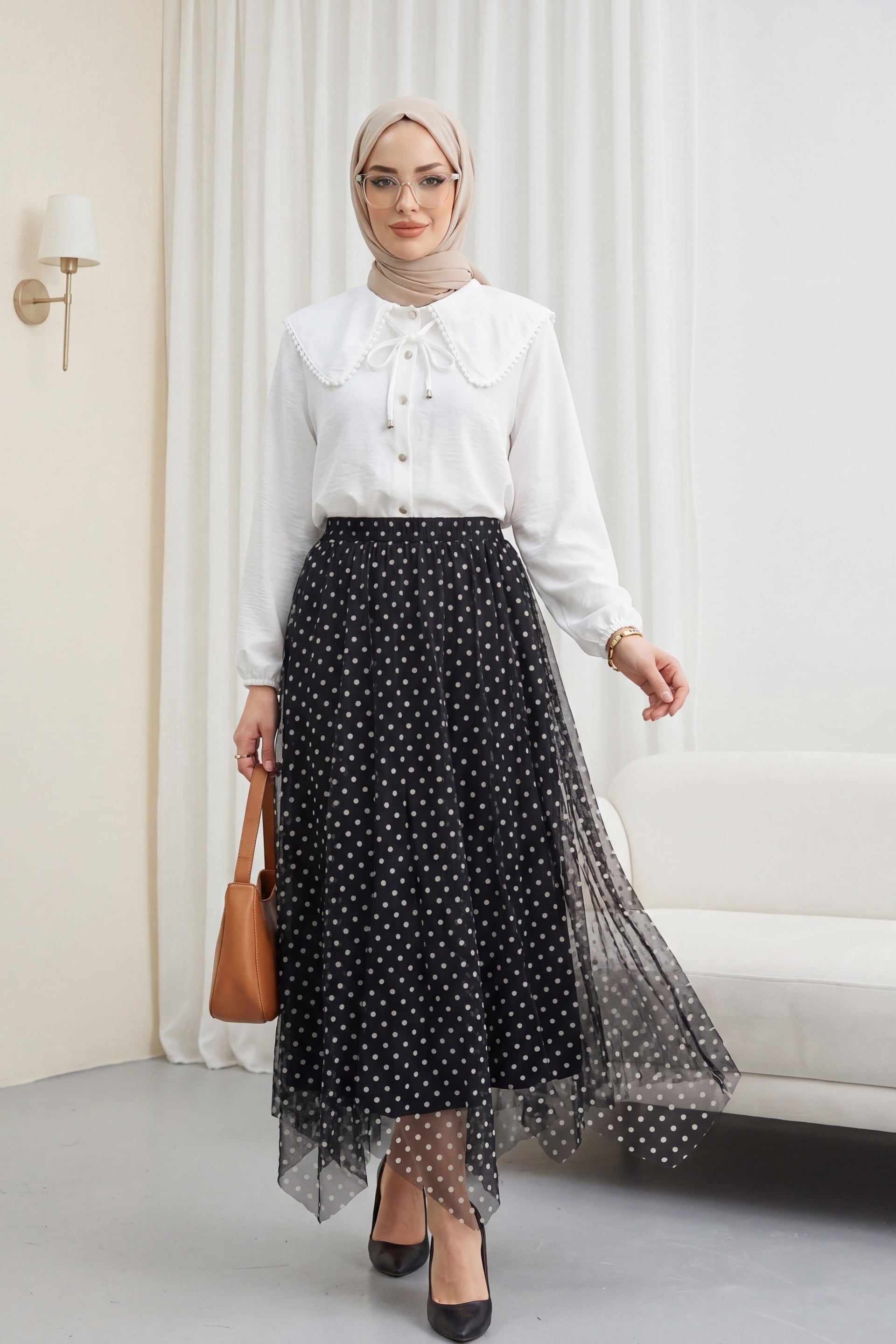 Black Asymmetric Cut Seamed Lined Chiffon Skirt with Elastic Waist - Podyumplus - by Peralane - photo 4