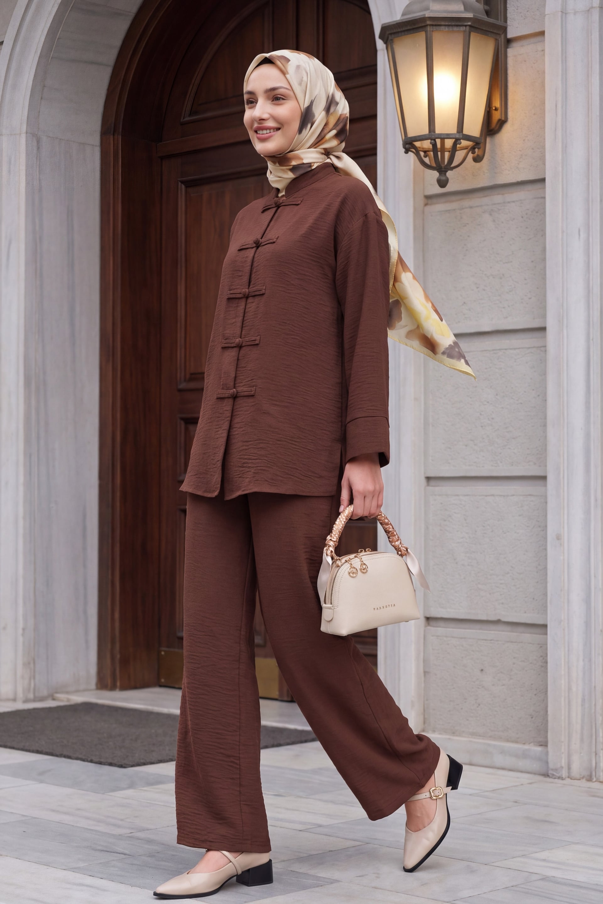 Women's Oversize Shirt and Wide-Leg Trouser Two-Piece Set in Brown - Bigdart - by Peralane - photo 2