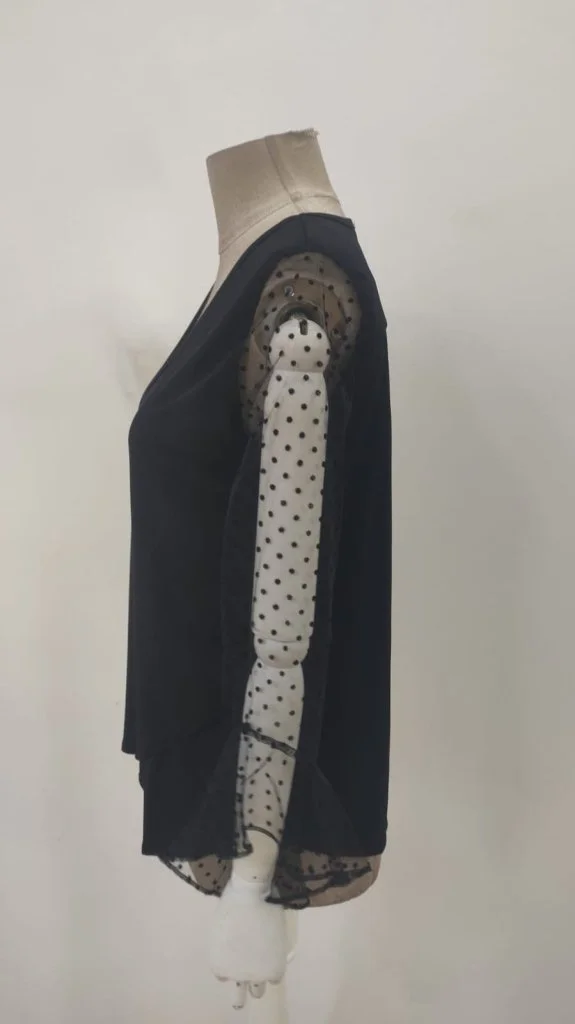 Women's Long Sleeve V-Neck Blouse with Sheer Polka Dot Sleeves - Janes - by Peralane - photo 6