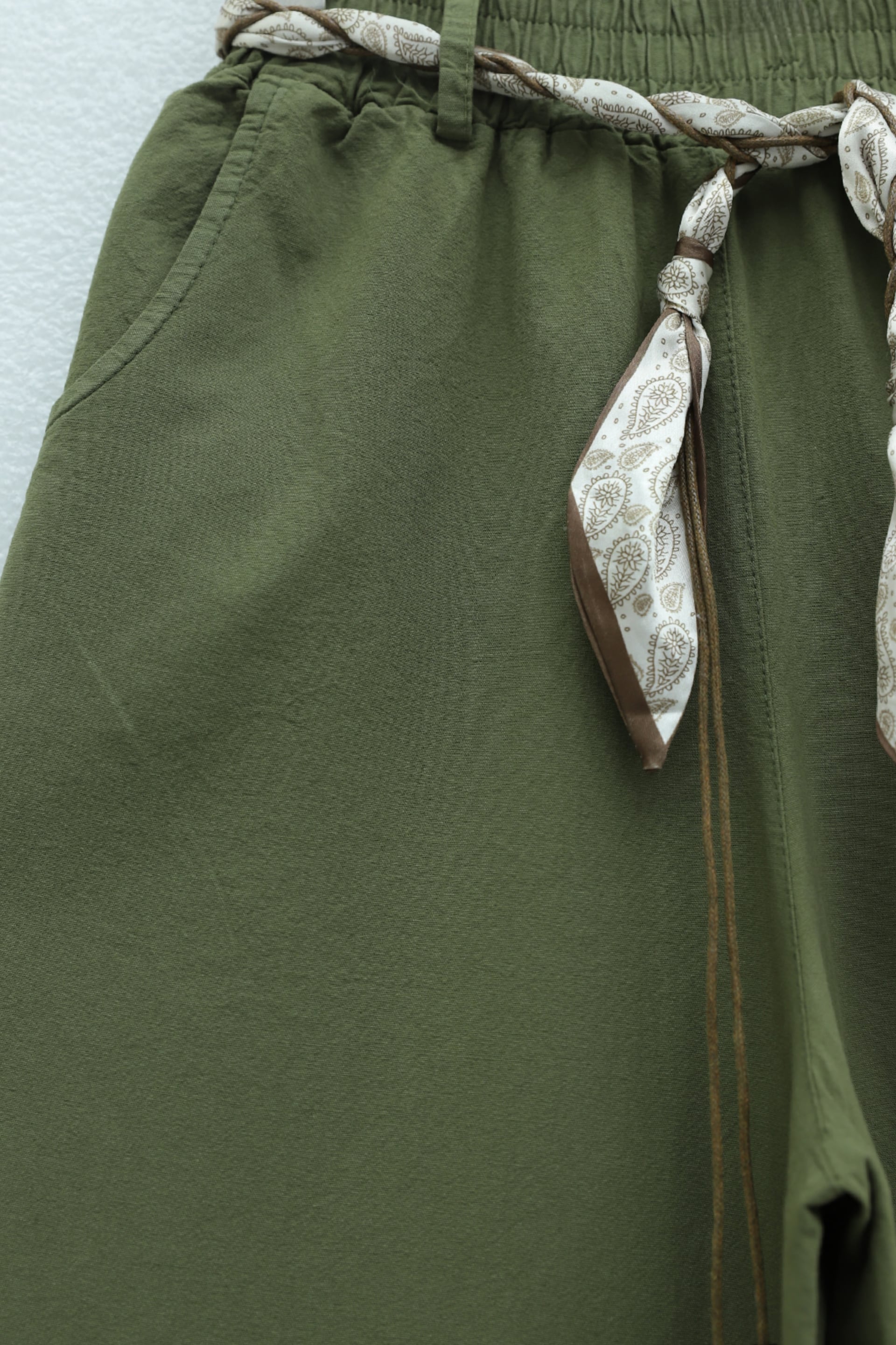 Olive Green Wide-Leg Elasticated Waist Trousers with Belt and Pockets - Podyumplus - by Peralane - photo 6