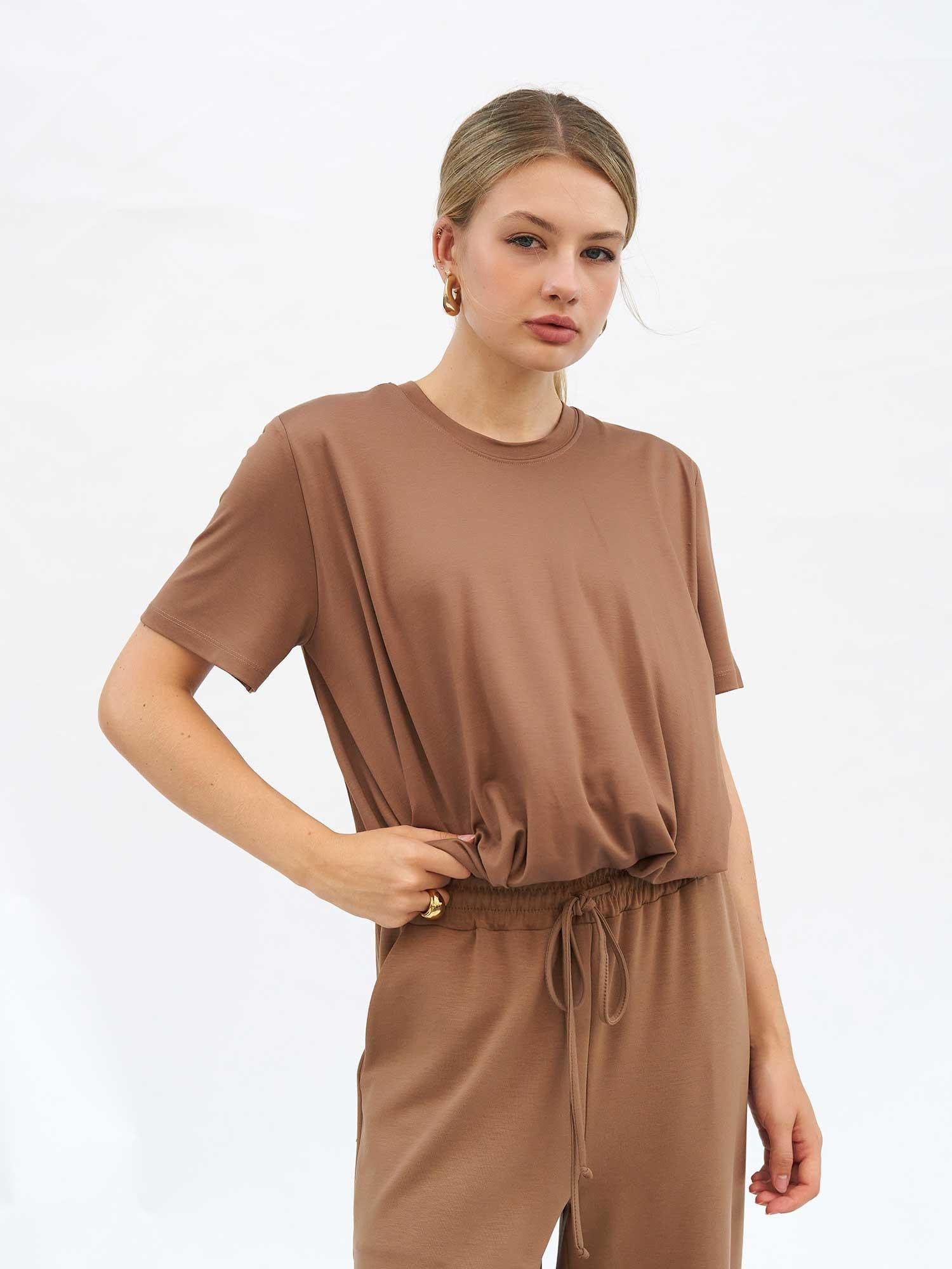Balloon Sleeve Short-Sleeve T-Shirt and Trousers Set - Lefon - by Peralane