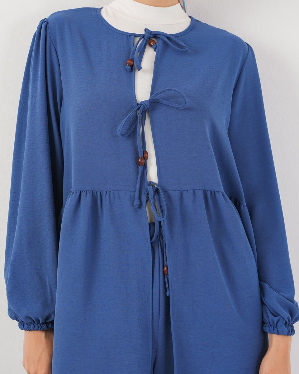 Women's Tie-Front Tunic and Wide-Leg Trousers Two-Piece Set - Indigo - Bigdart - by Peralane - photo 7