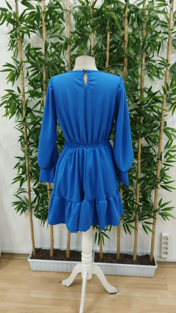 Women's Long Sleeve Crew Neck Elasticated Waist Ruffled Crepe Dress - Janes - by Peralane - photo 5