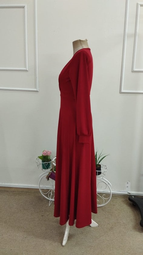 Women's Long Sleeve Wrap Neck Pleated Waist Corset Detail Long Crepe Dress - Janes - by Peralane - photo 5