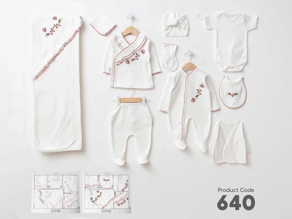 Flower Embroidered 10-Piece Baby Girl Hospital Exit Bodysuit Set - Zipir - by Peralane
