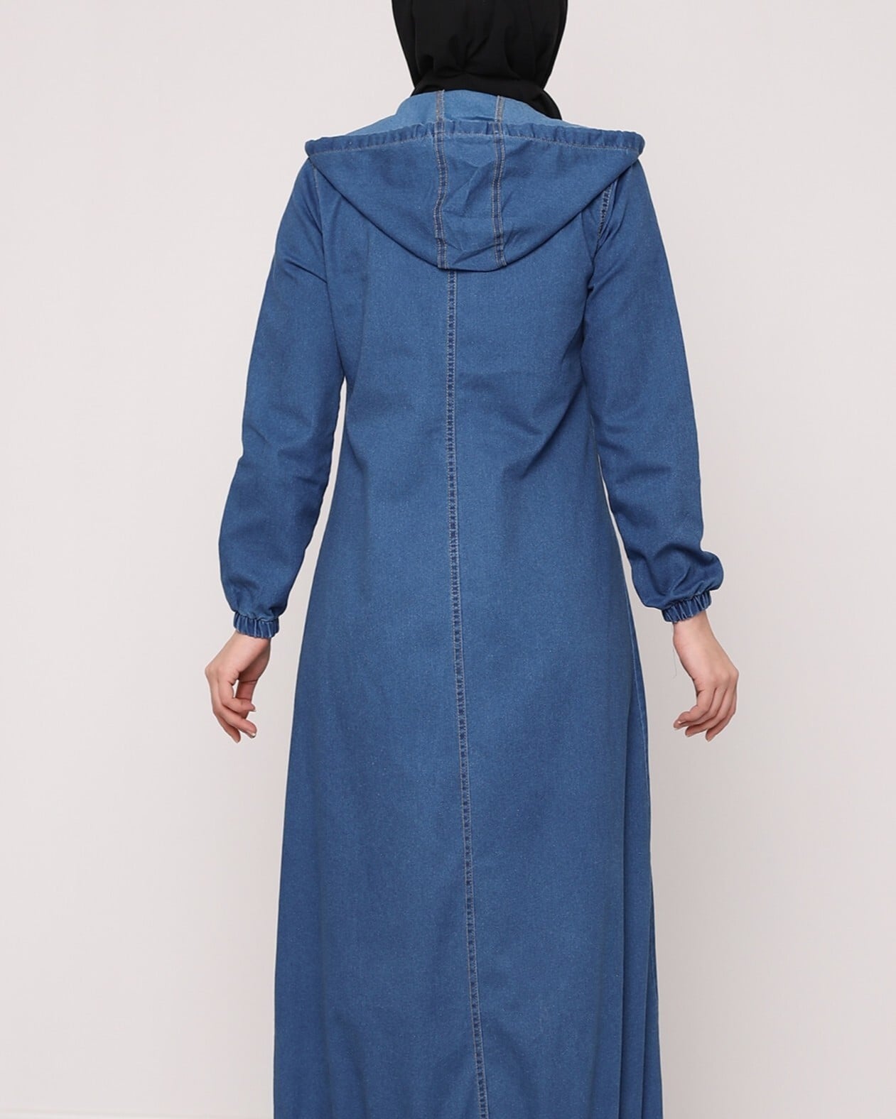Blue Zip-Front Hooded Denim Trench Coat - Podyumplus - by Peralane - photo 5