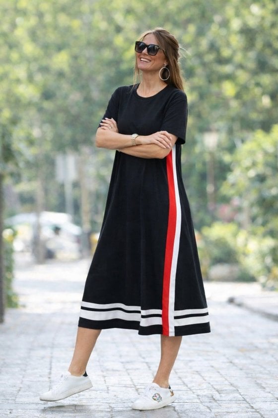 Women's Short-Sleeved Crew Neck Side-Stripe Midi Viscose Dress - Janes - by Peralane - photo 3