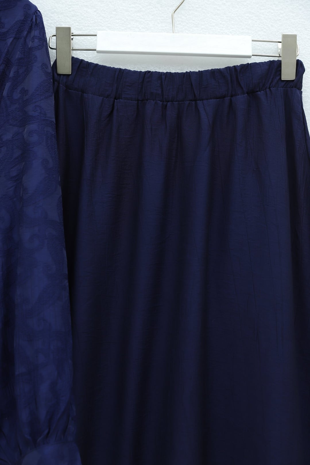 Stone Button Waist-Tie Jacquard Two-Piece Set with Skirt - Navy - Podyumplus - by Peralane - photo 6